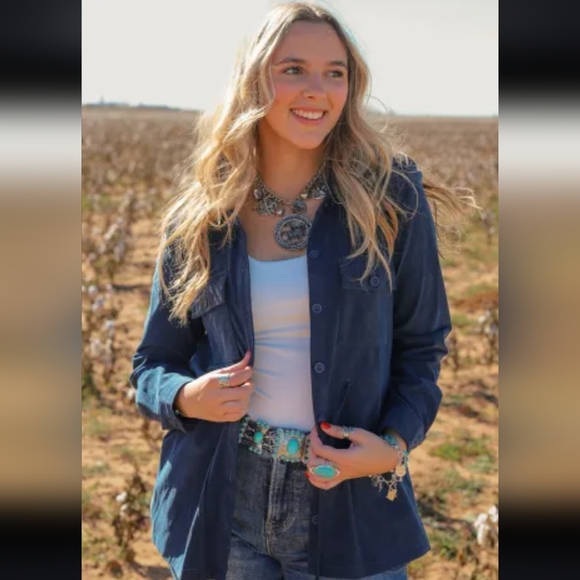 New Blue corduroy Aztec back jacket - Picture 9 of 17